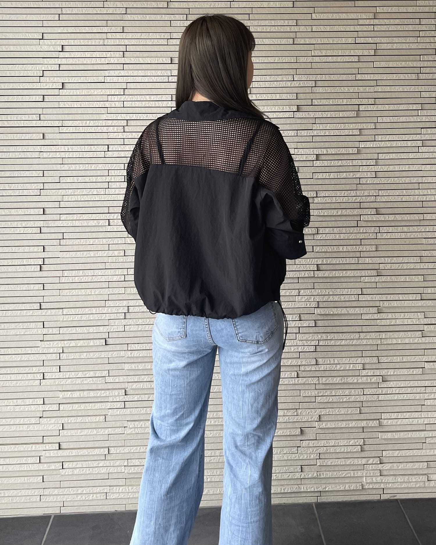 ドロストバックショルダーメッシュシャツ