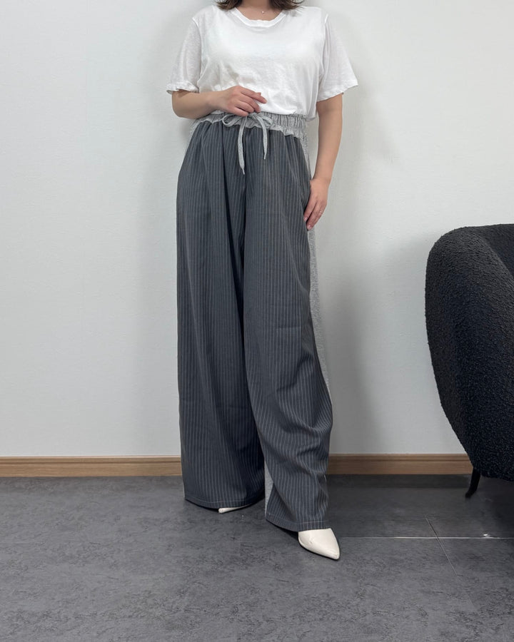 ストライプ切り替えスウェットワイドパンツ