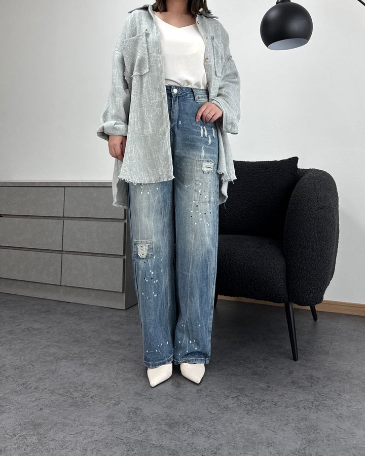 ペイントデザインダメージデニム