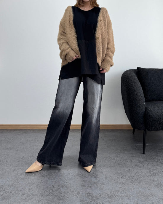 Vネックファーカーディガン