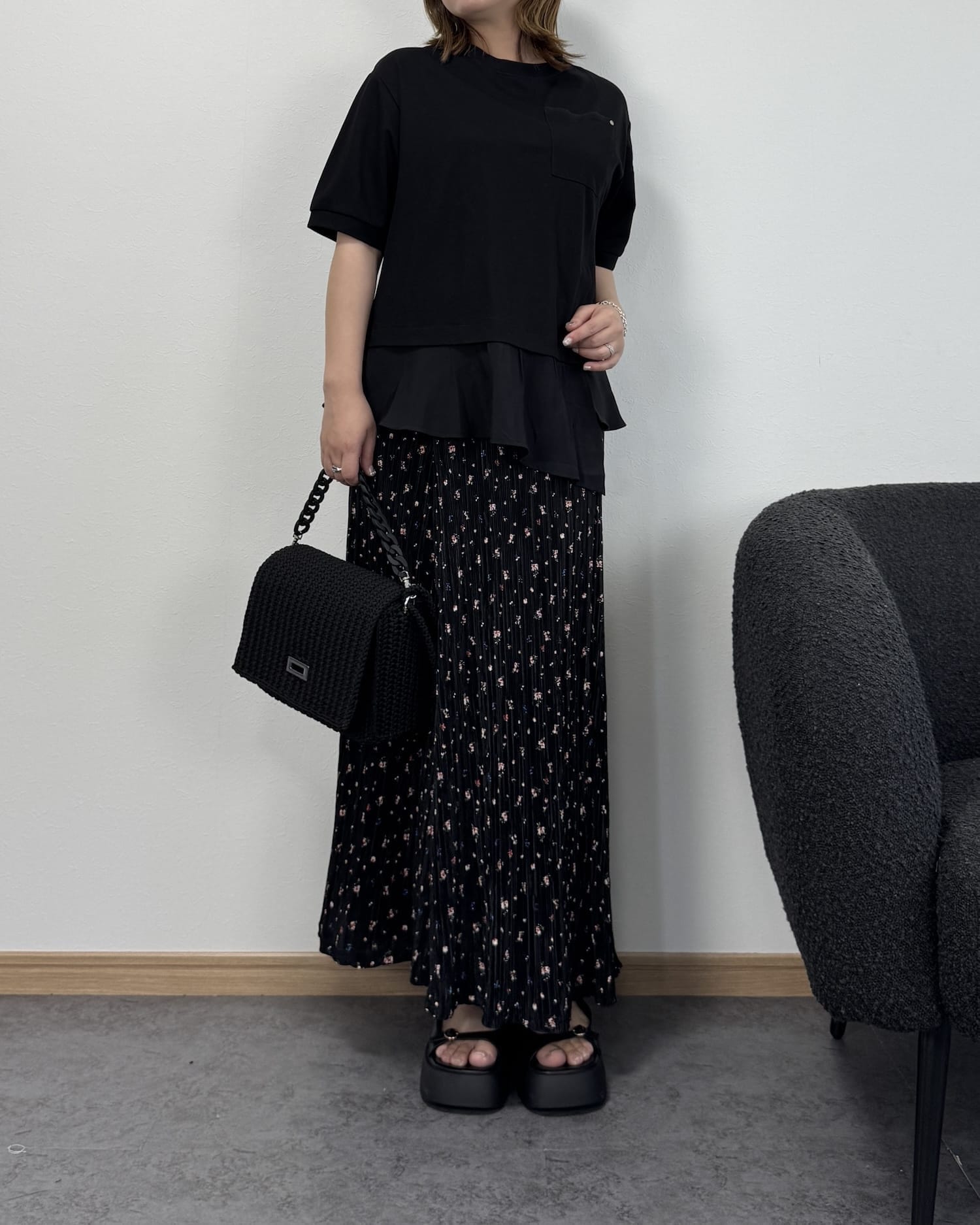 【6/25までのセール価格】小花柄ロングリブスカート