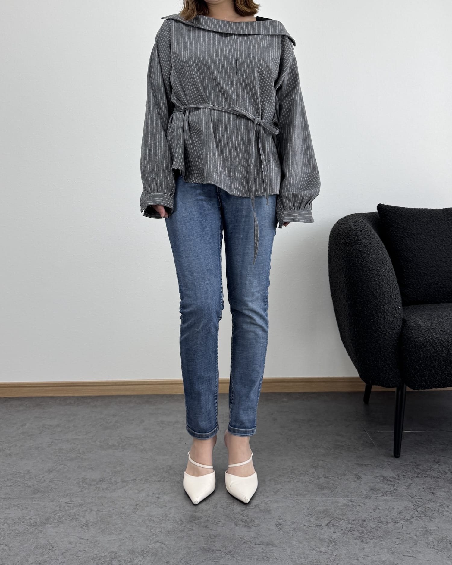 セミオフショルピンストライプトップス【3way】