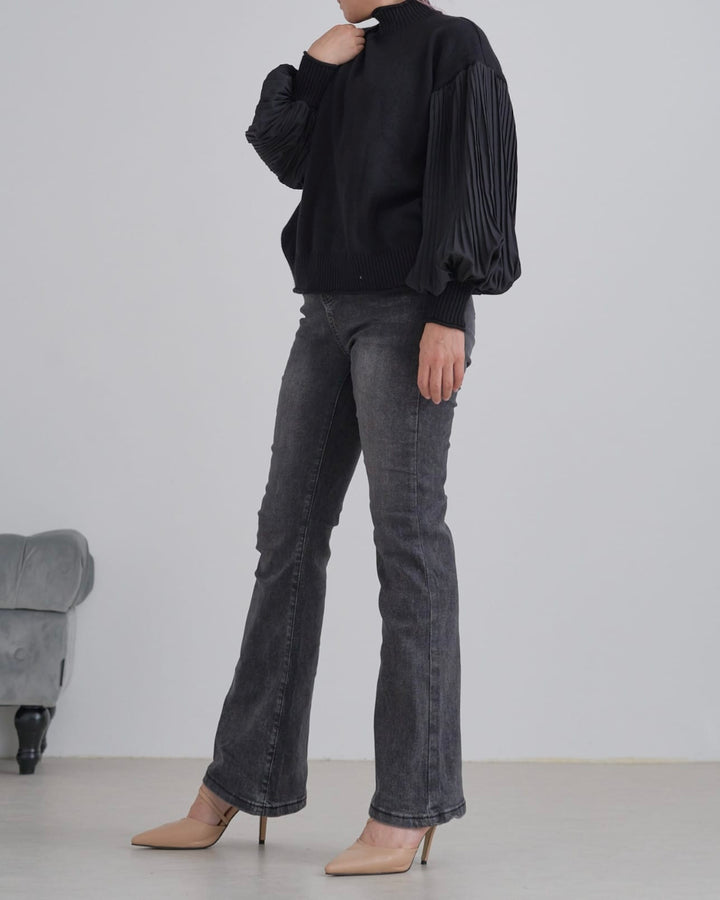 袖プリーツタートルニット