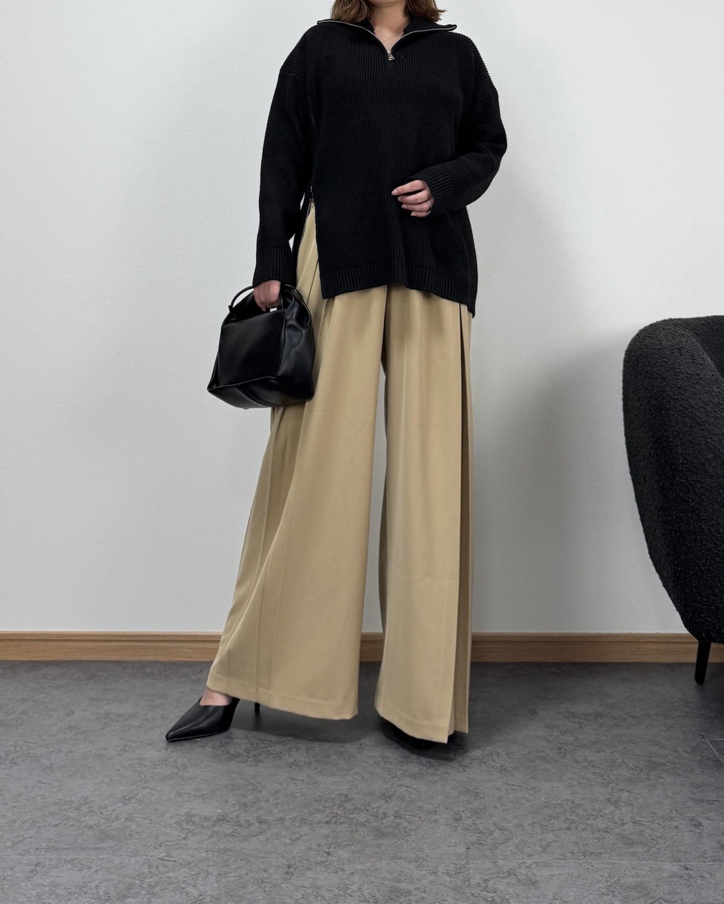 タートルジップリブニット