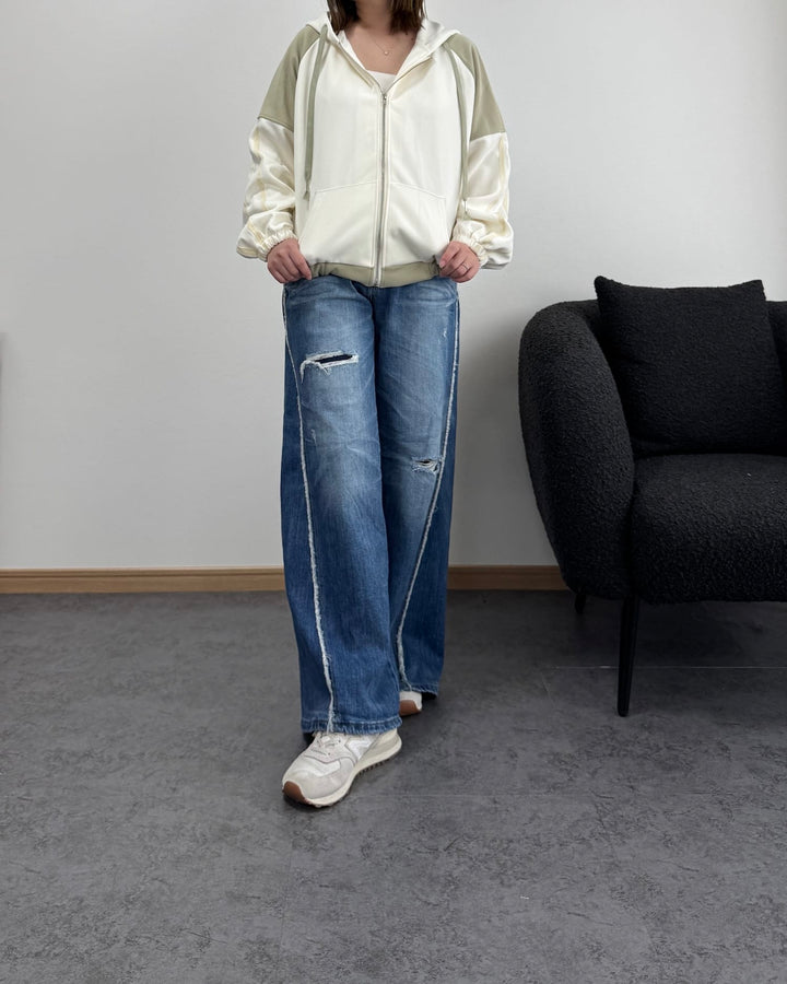 バイカラージップアップパーカー