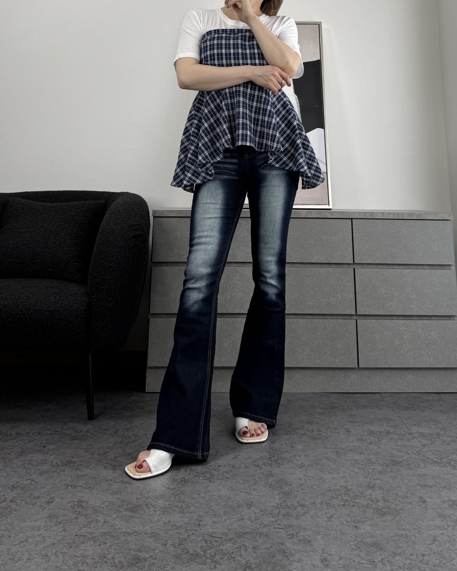 O.W 【美シルエット】ストレッチフレアアンティークデニム XLサイズ 美シルエット】ストレッチフレアアンティークデニム – OW
