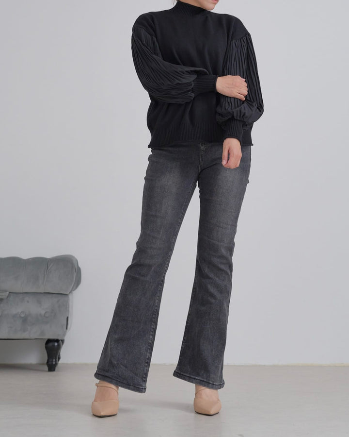 袖プリーツタートルニット