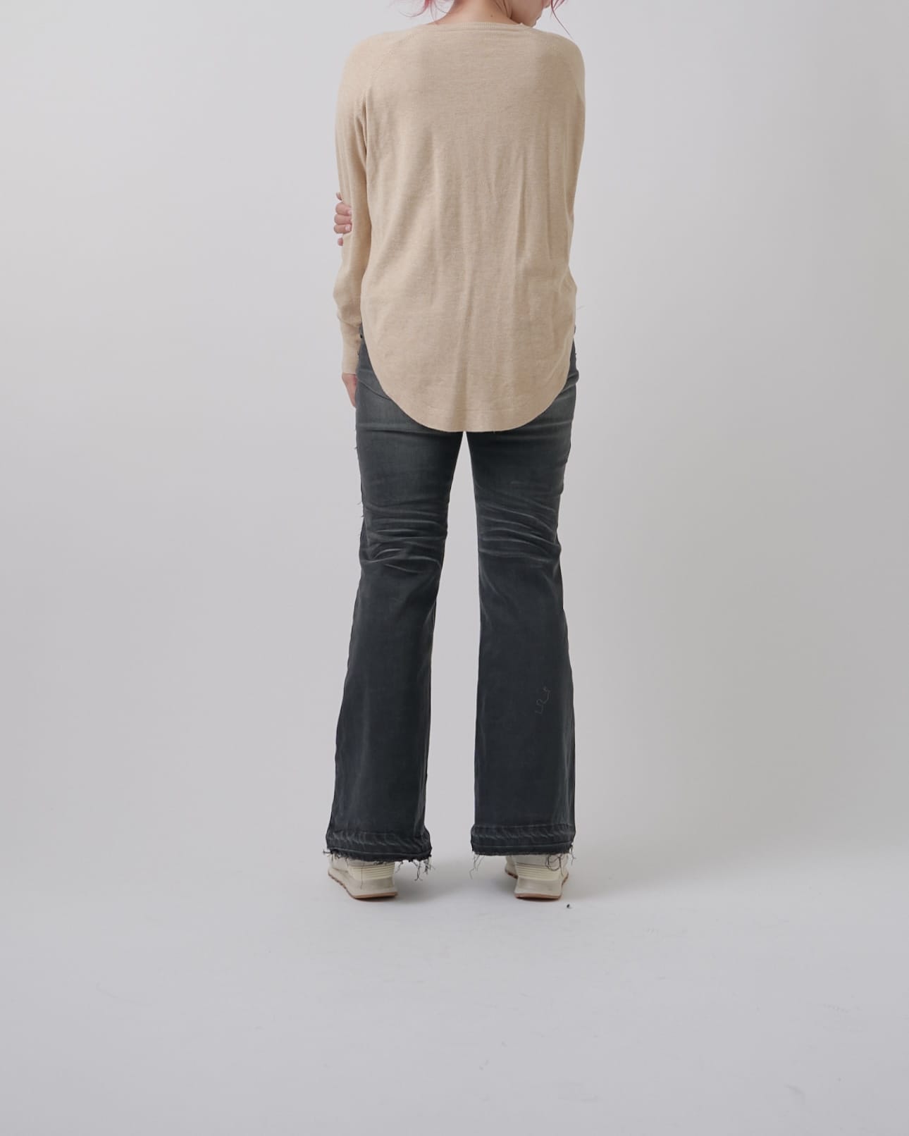 フリンジライン切り替えワイドフレアデニム