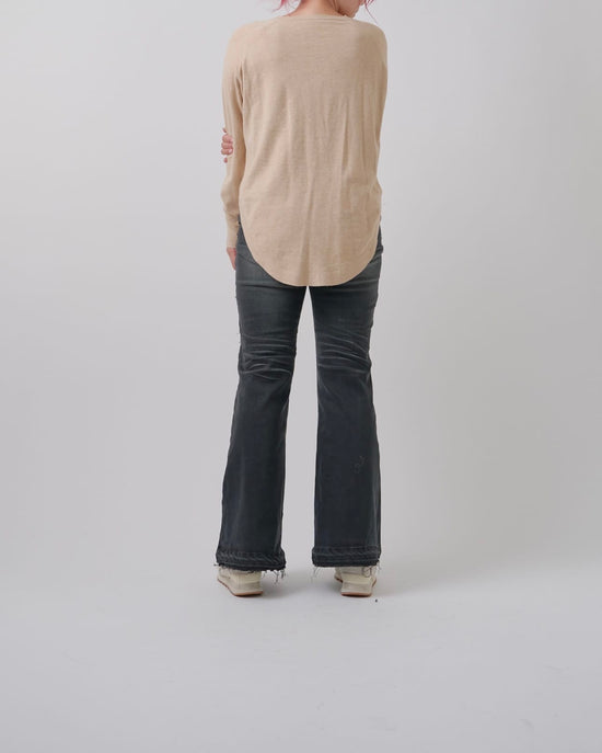 フリンジライン切り替えワイドフレアデニム