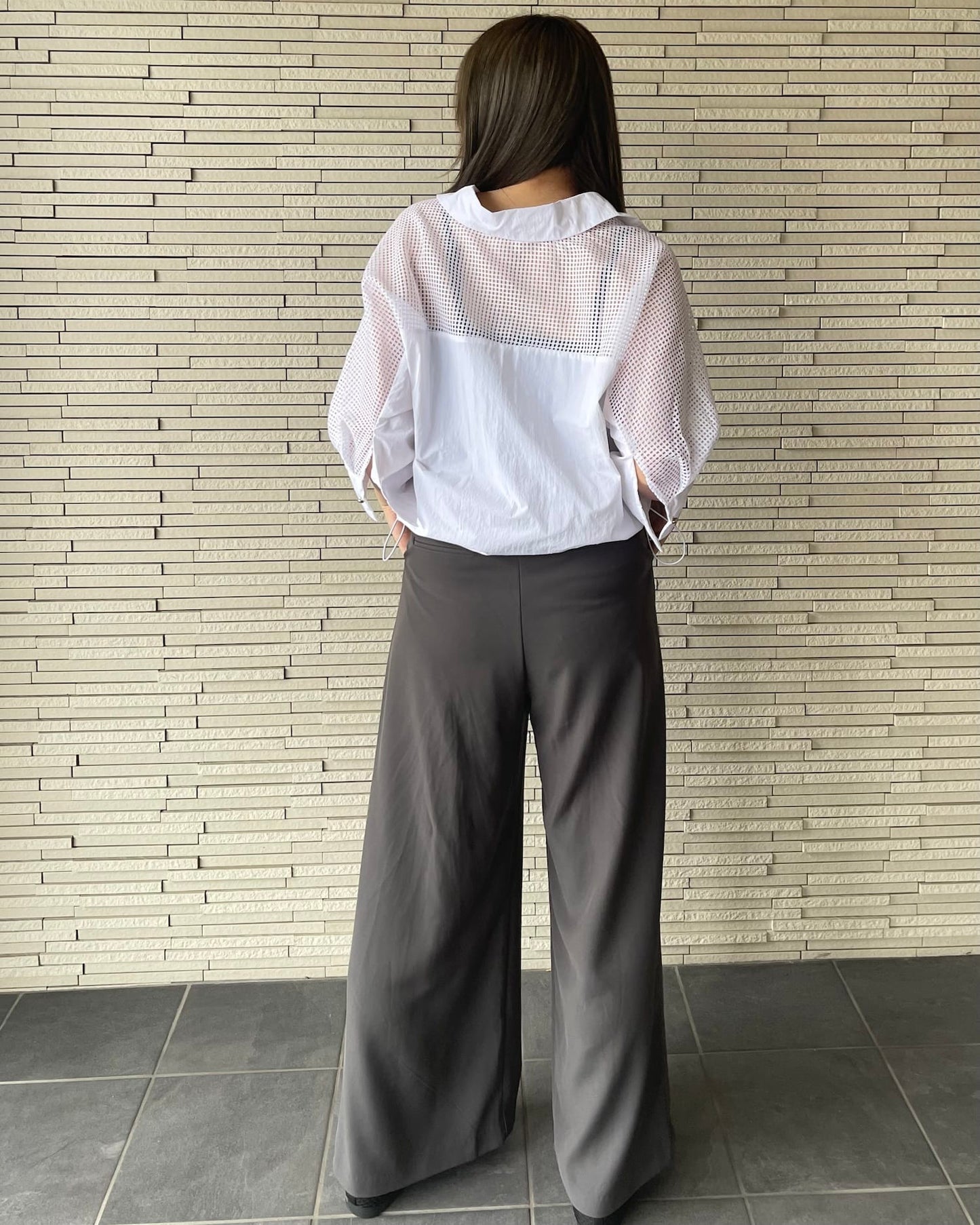 ドロストバックショルダーメッシュシャツ