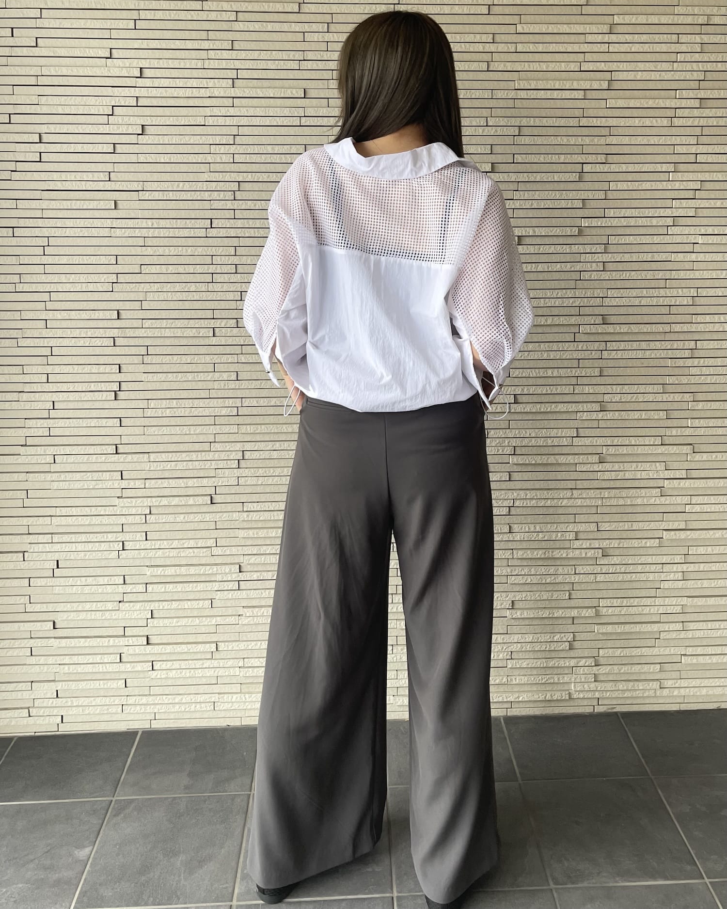 ドロストバックショルダーメッシュシャツ