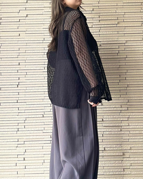 サイドスリットメッシュシャツ