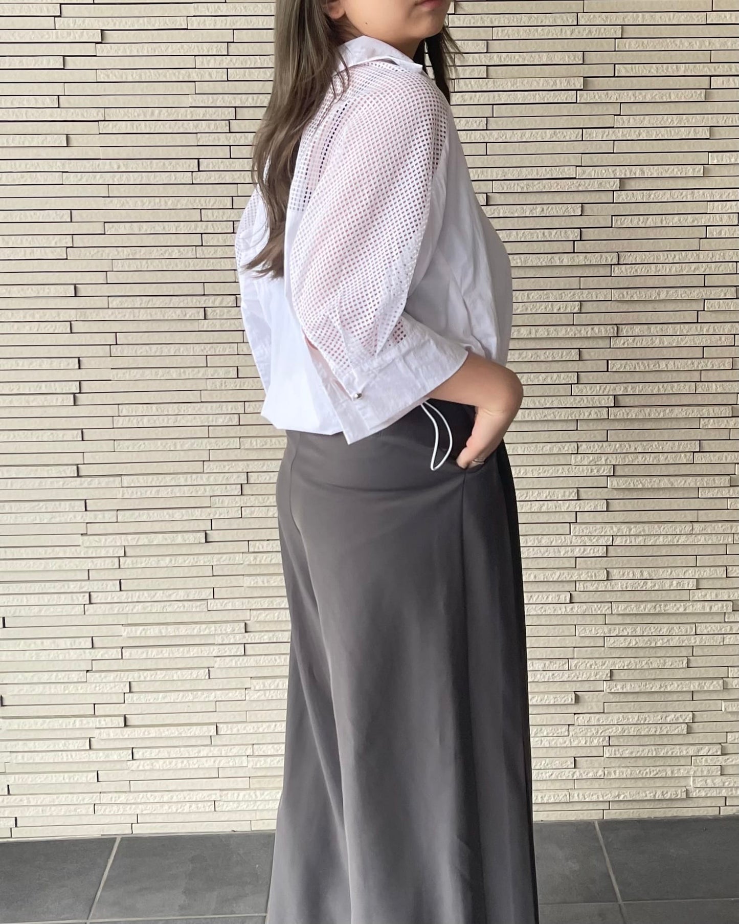 ドロストバックショルダーメッシュシャツ