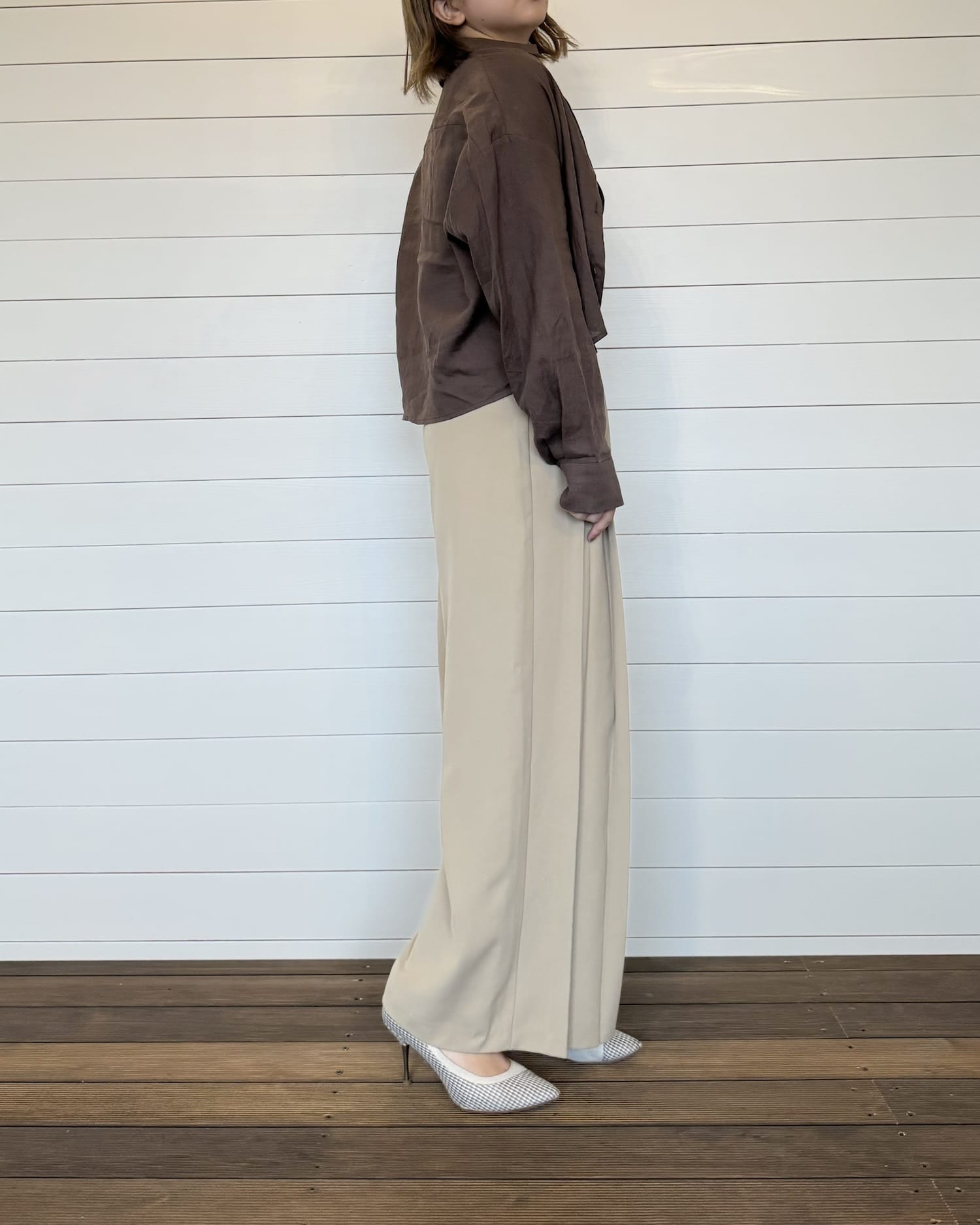襟付きクロップドシャツ