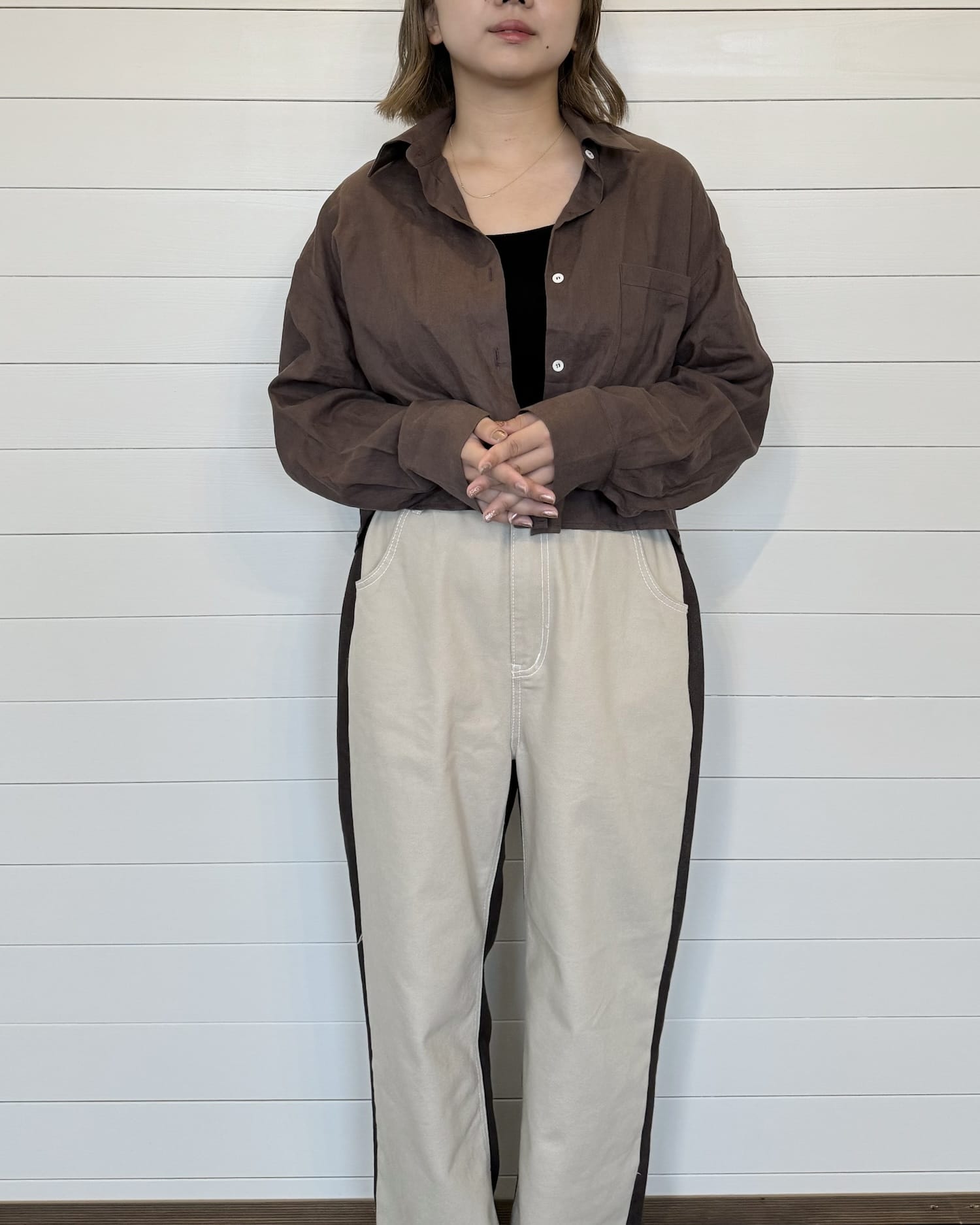襟付きクロップドシャツ