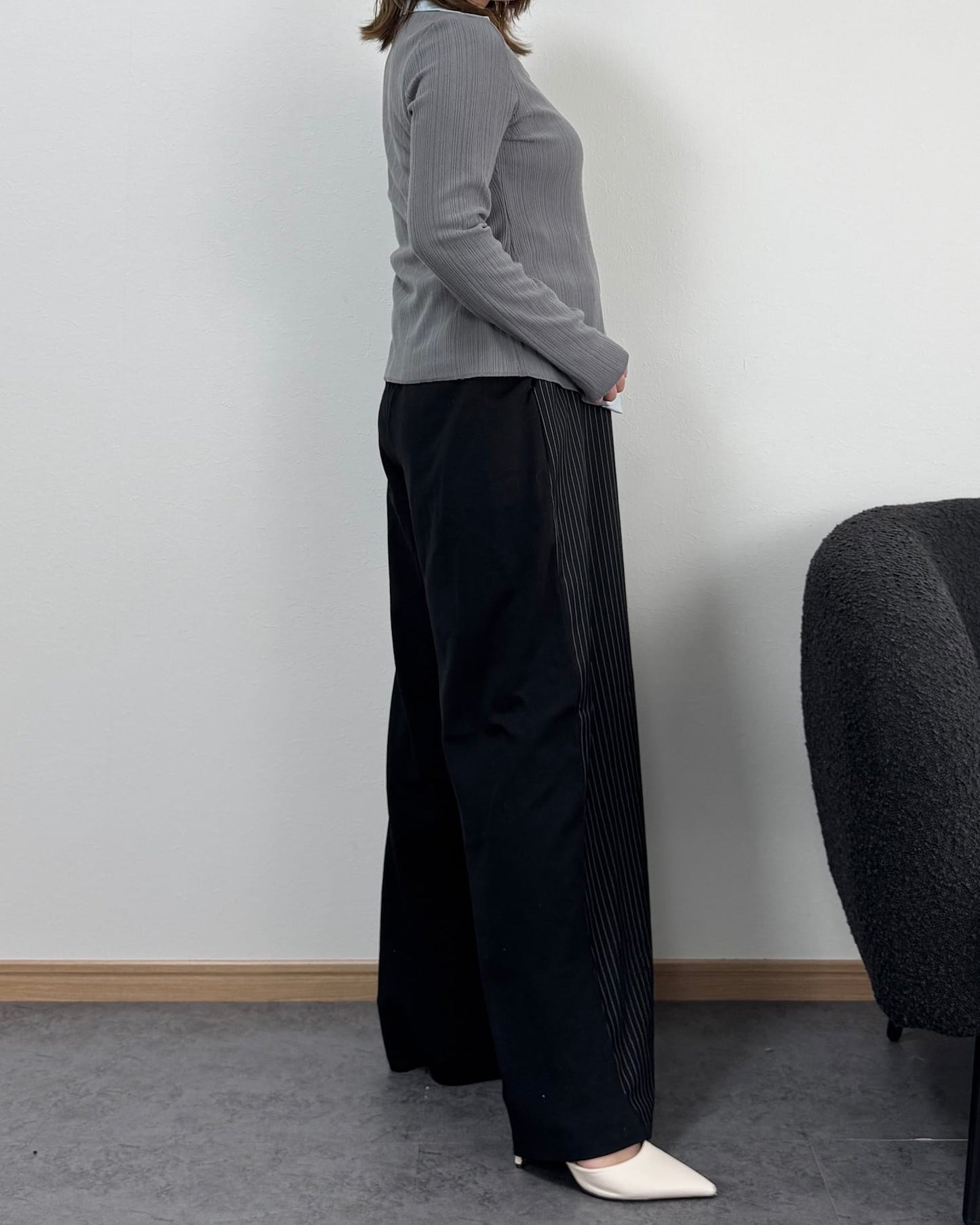 ストライプ切り替えスウェットワイドパンツ
