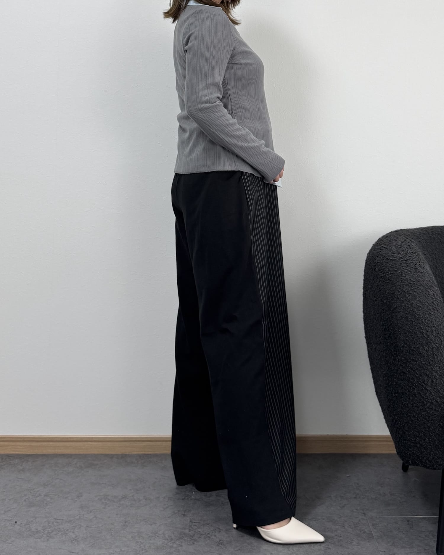 ストライプ切り替えスウェットワイドパンツ