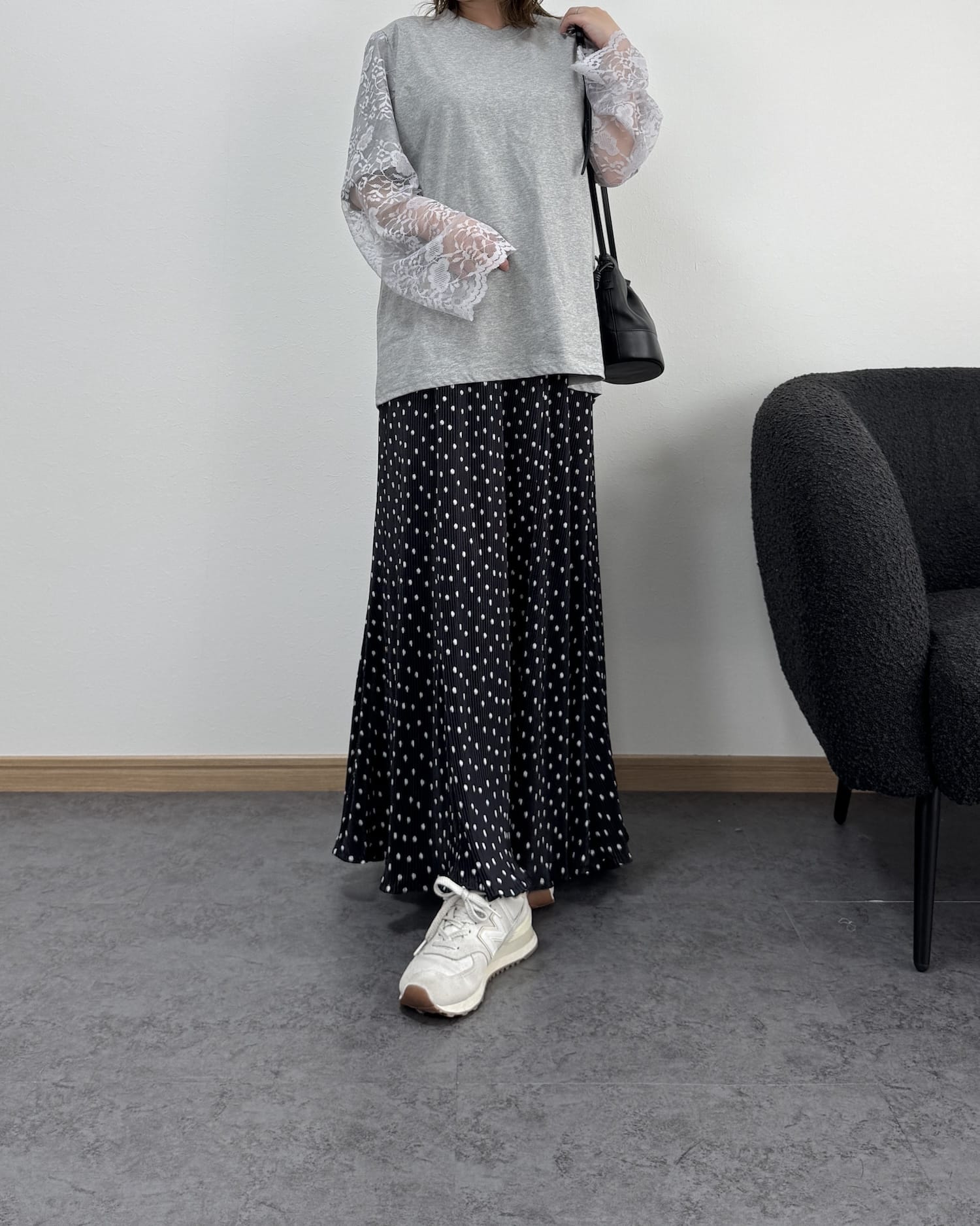 袖レースドッキングロングTシャツ
