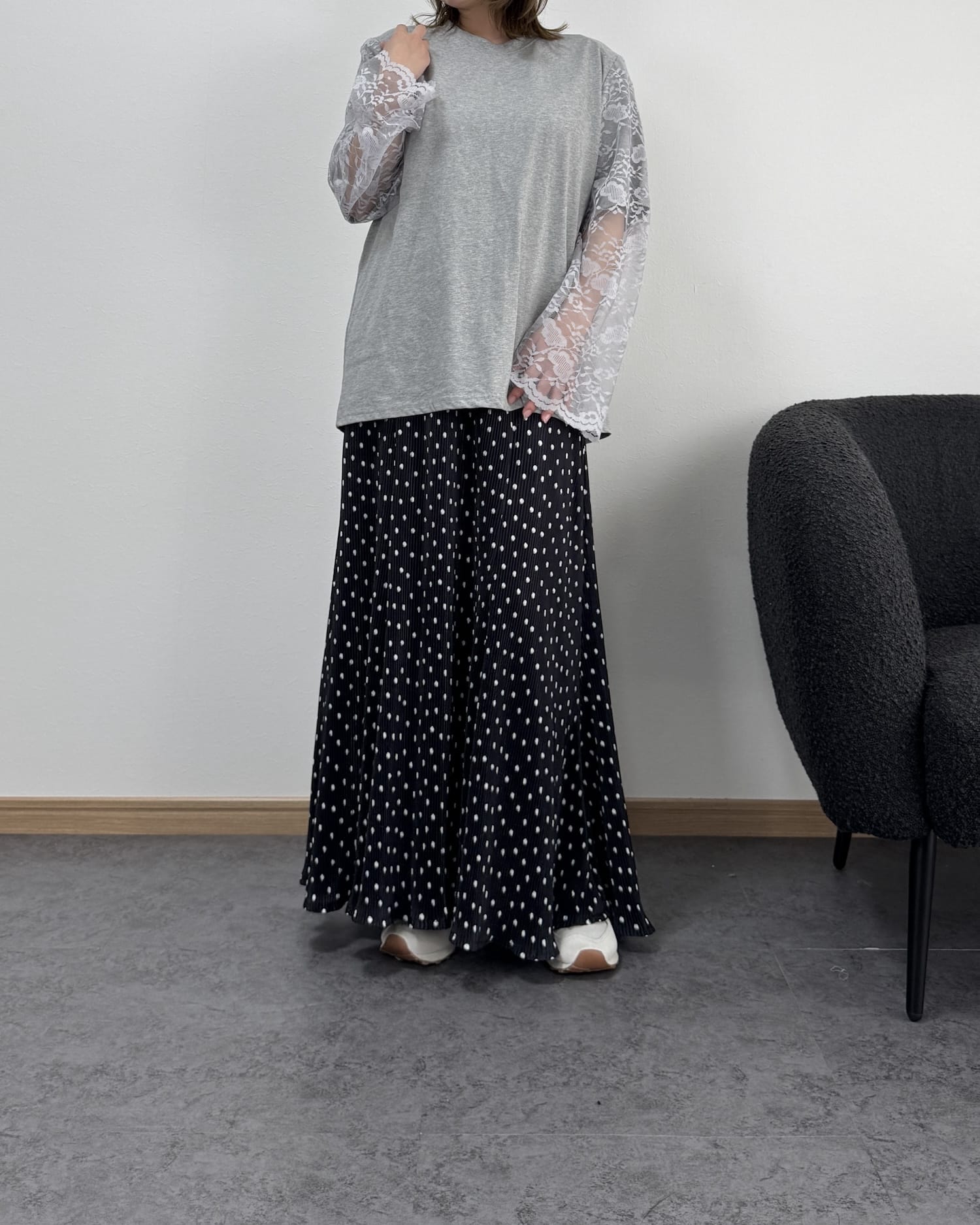 袖レースドッキングロングTシャツ
