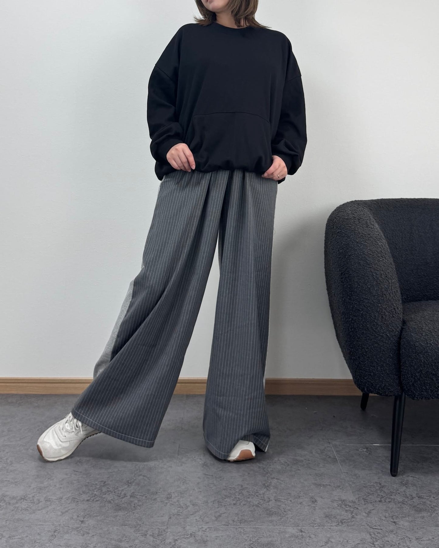 ストライプ切り替えスウェットワイドパンツ