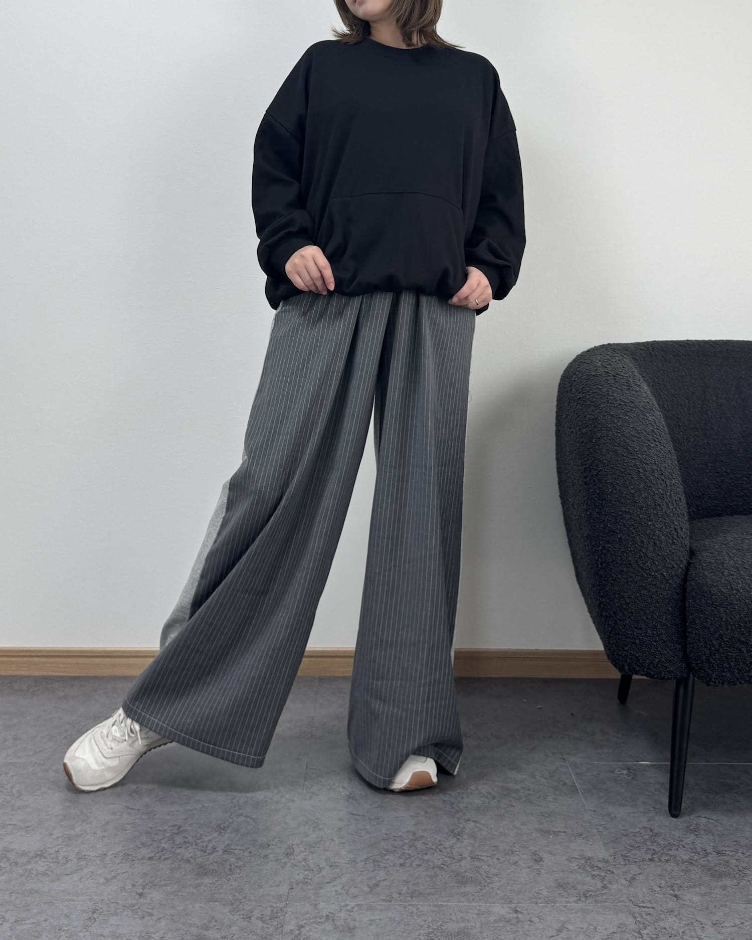 ストライプ切り替えスウェットワイドパンツ
