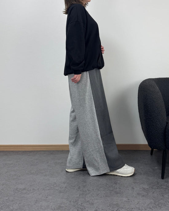 ストライプ切り替えスウェットワイドパンツ