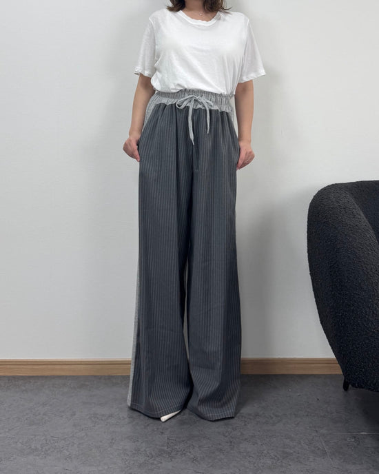 ストライプ切り替えスウェットワイドパンツ