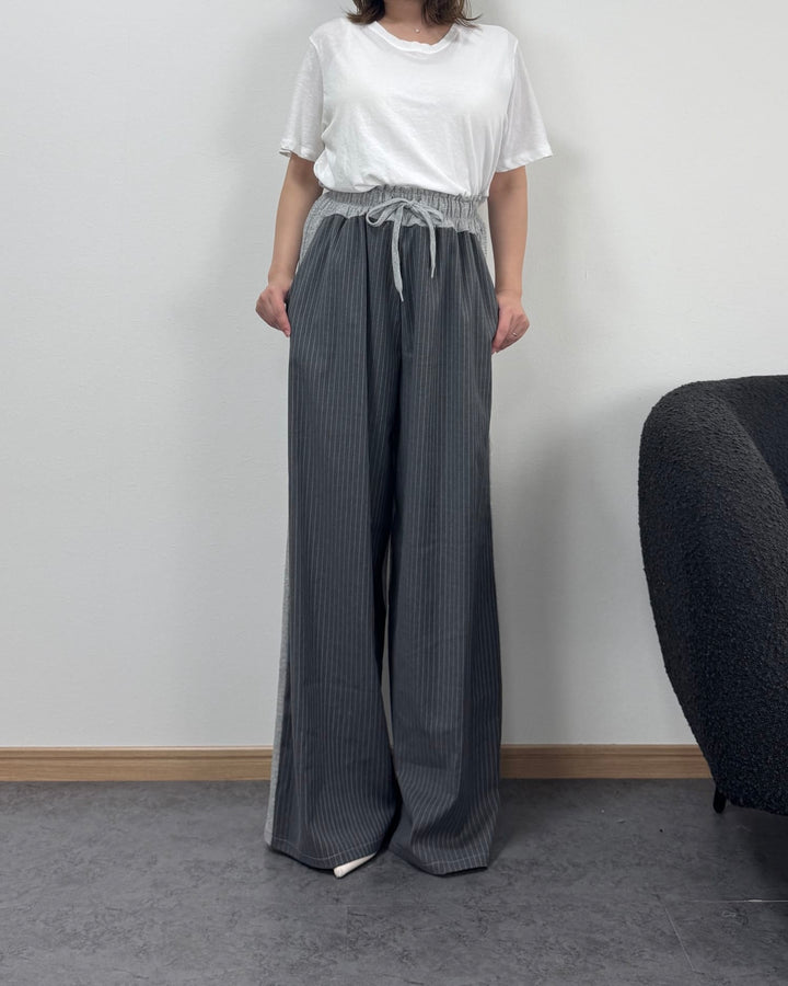 ストライプ切り替えスウェットワイドパンツ
