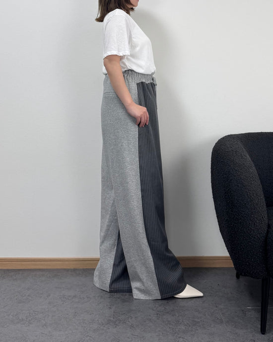 ストライプ切り替えスウェットワイドパンツ