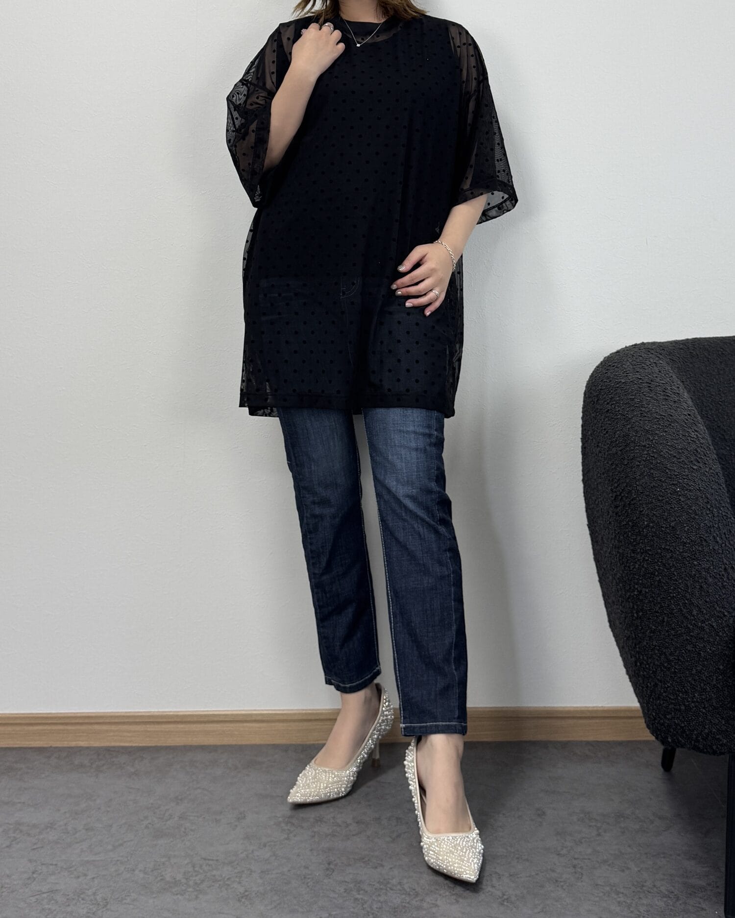 【7/9までのセール価格】とろみドットシアーオーバーTシャツ
