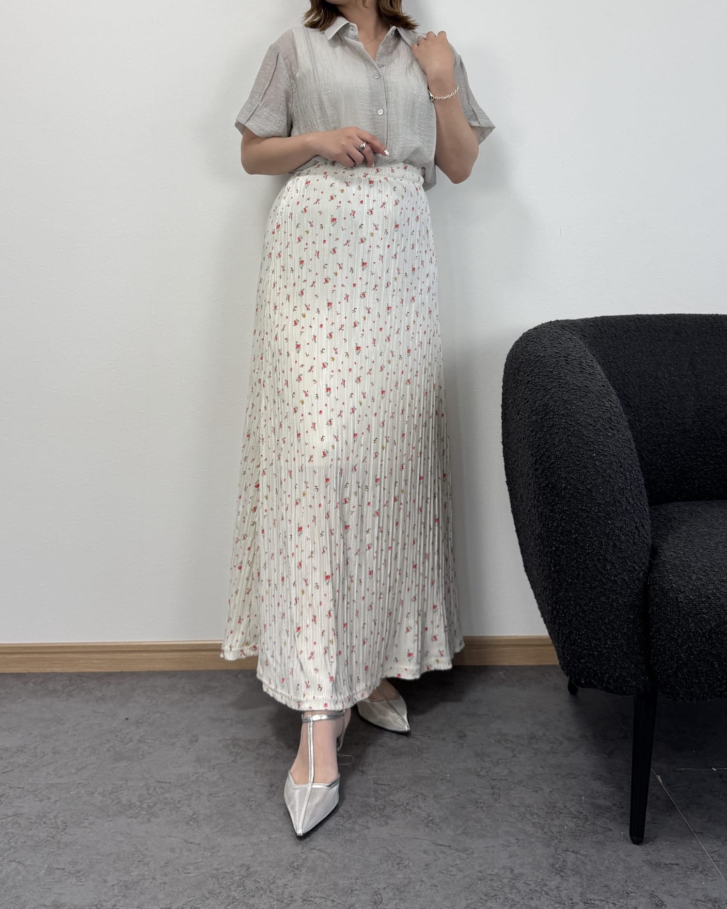 【6/25までのセール価格】小花柄ロングリブスカート