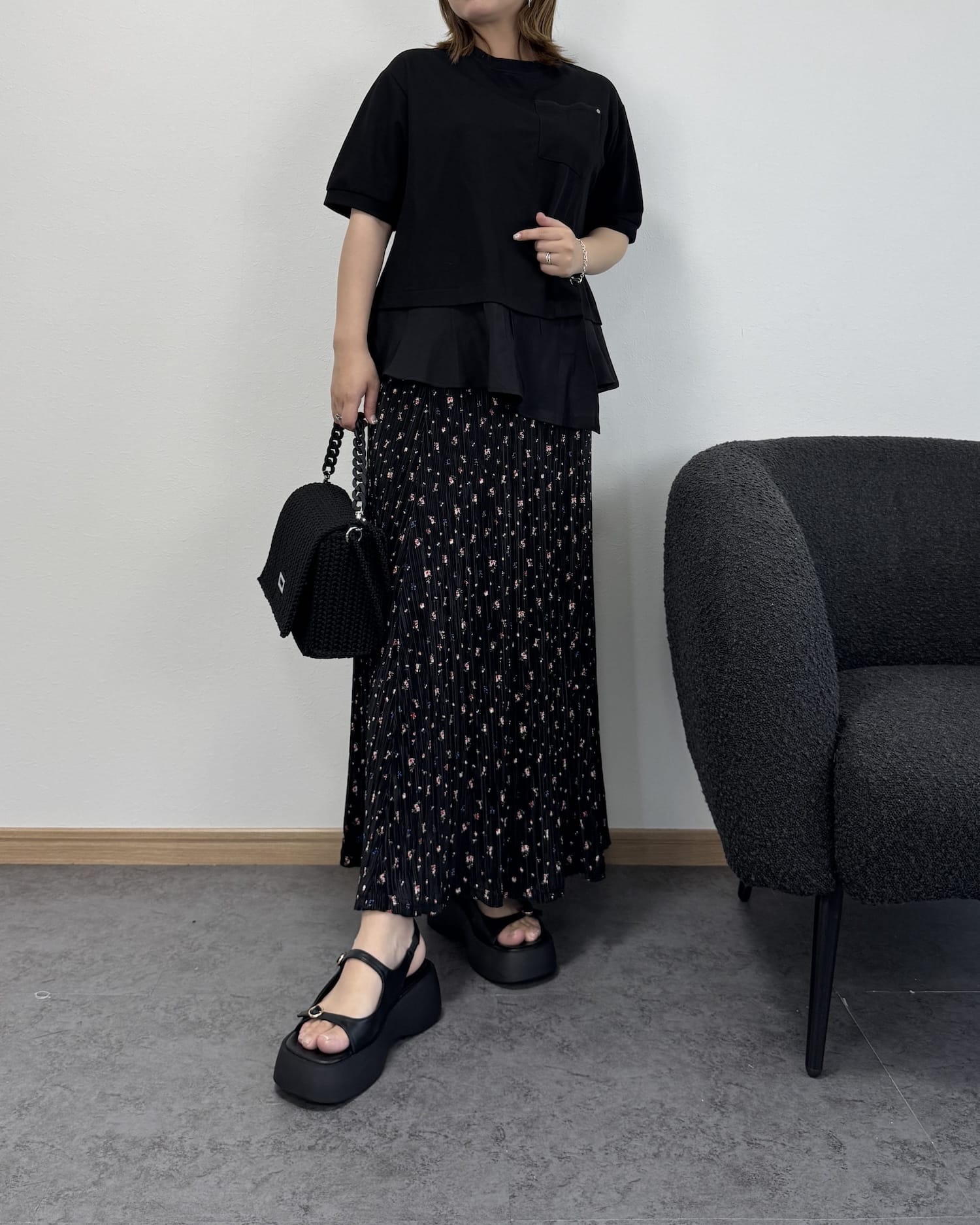 【6/25までのセール価格】小花柄ロングリブスカート