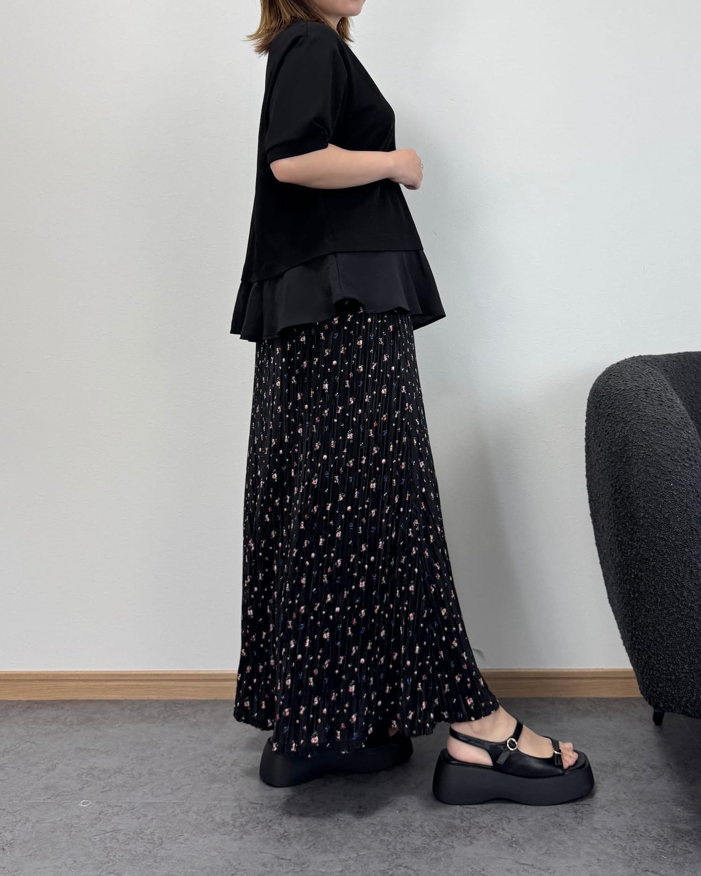 【6/25までのセール価格】小花柄ロングリブスカート