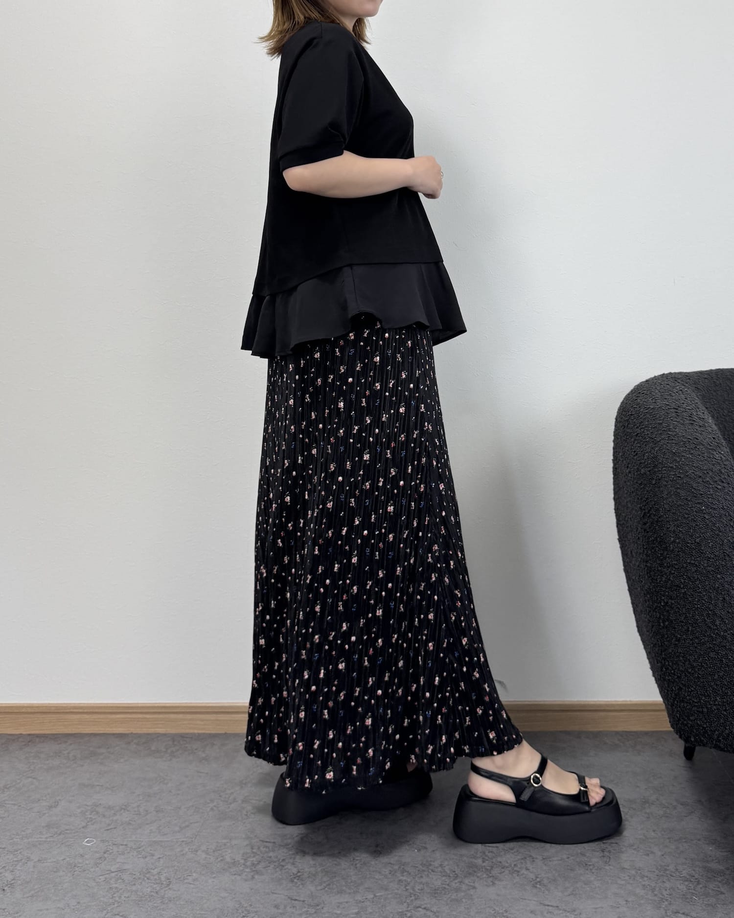 【6/25までのセール価格】小花柄ロングリブスカート