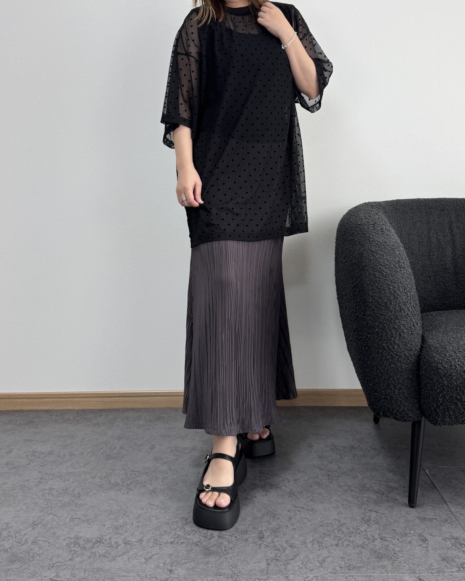 【7/9までのセール価格】とろみドットシアーオーバーTシャツ