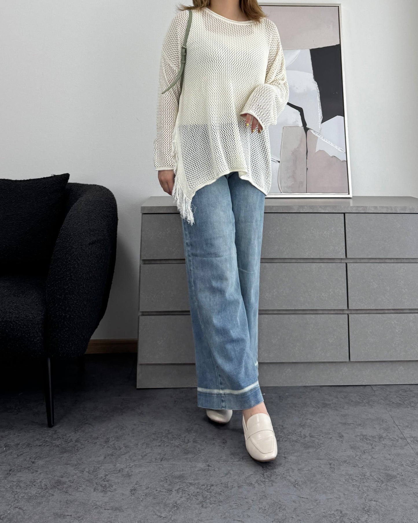 メッシュフリンジトップス