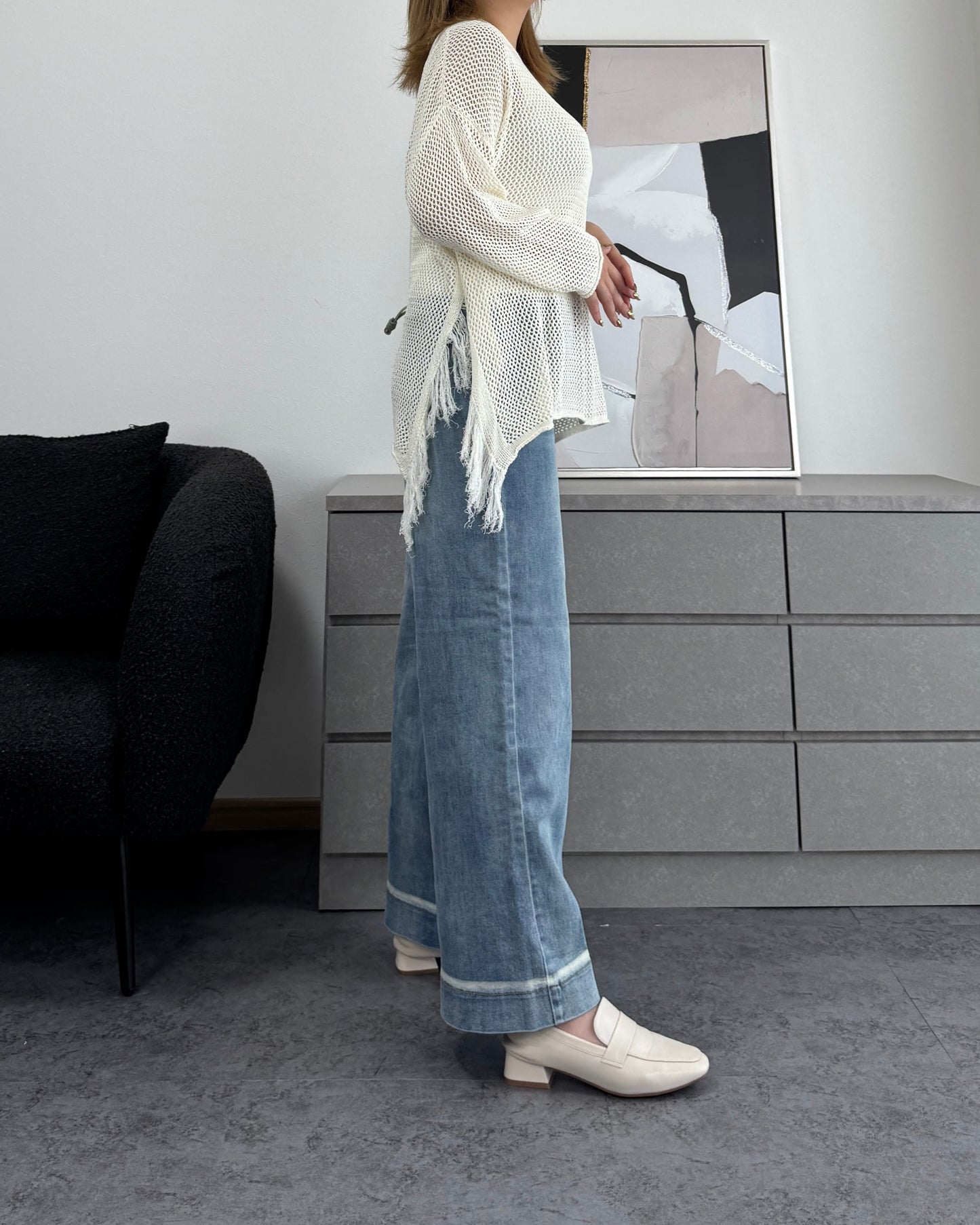 メッシュフリンジトップス