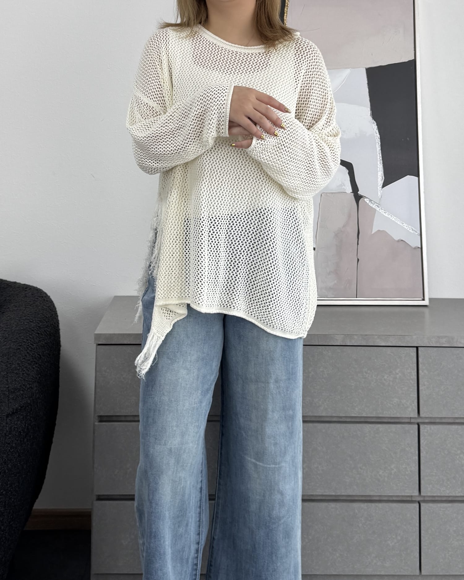 メッシュフリンジトップス