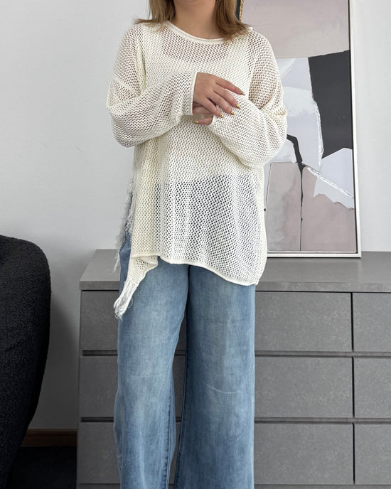 メッシュフリンジトップス