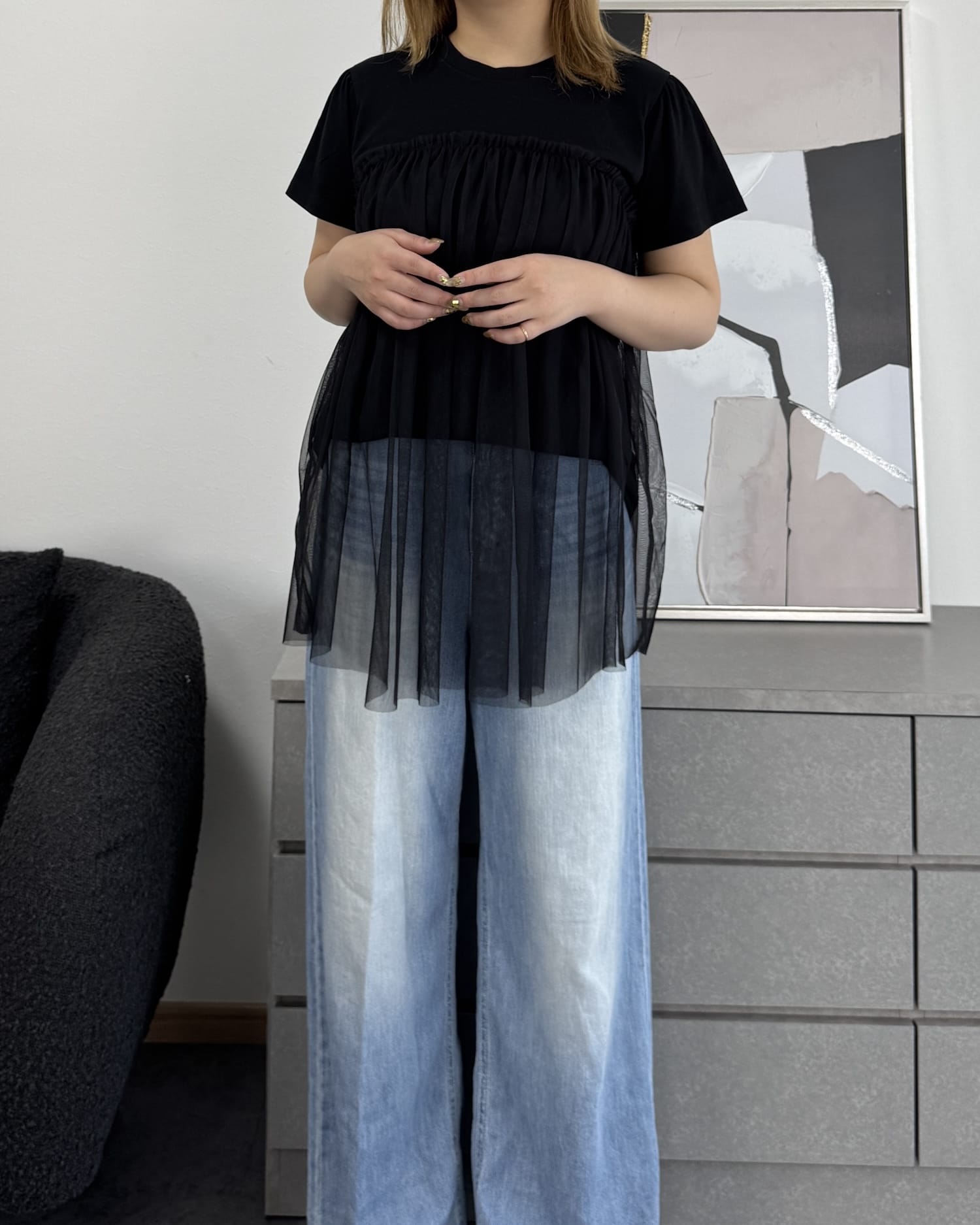 チュール付きTシャツ