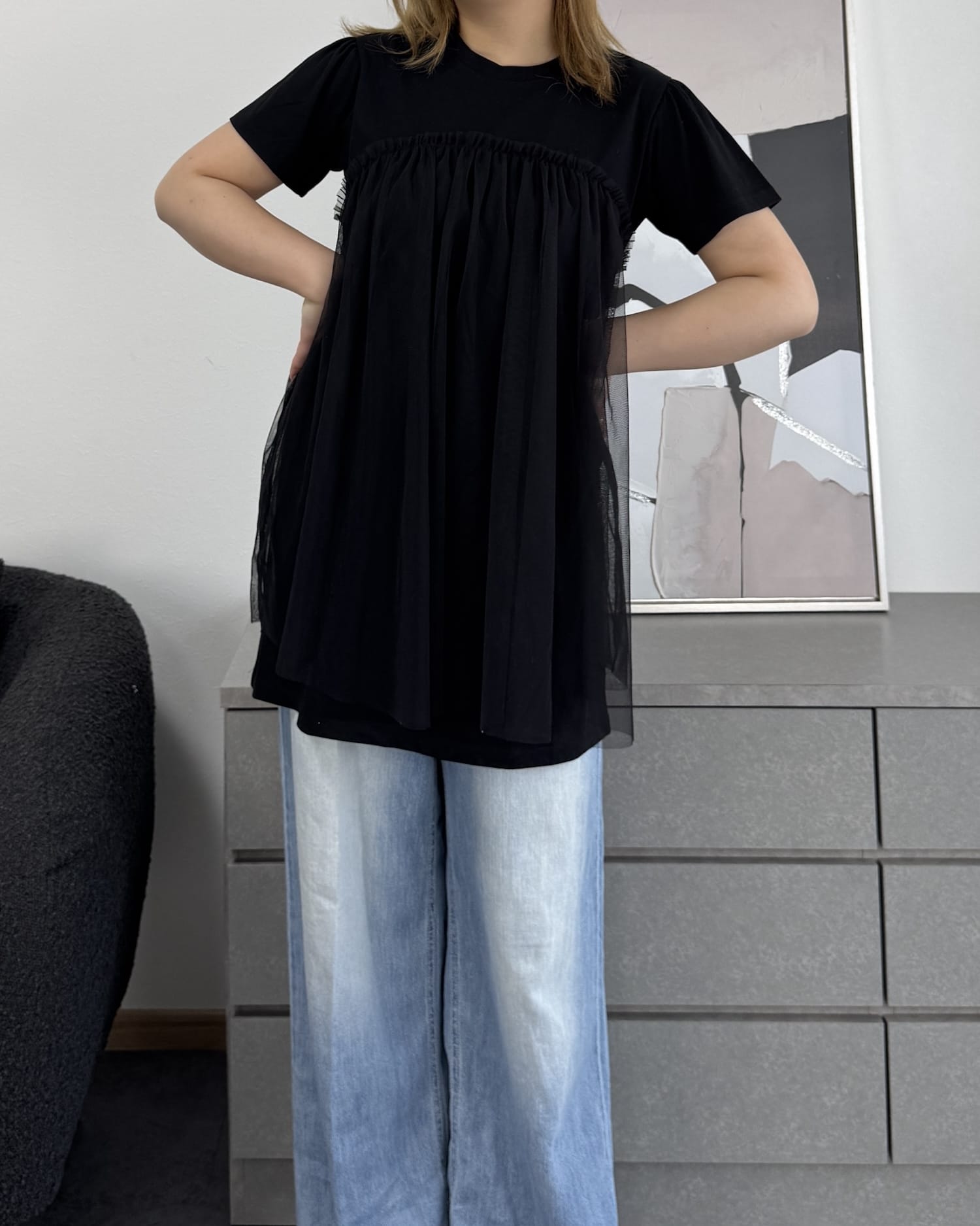 チュール付きTシャツ