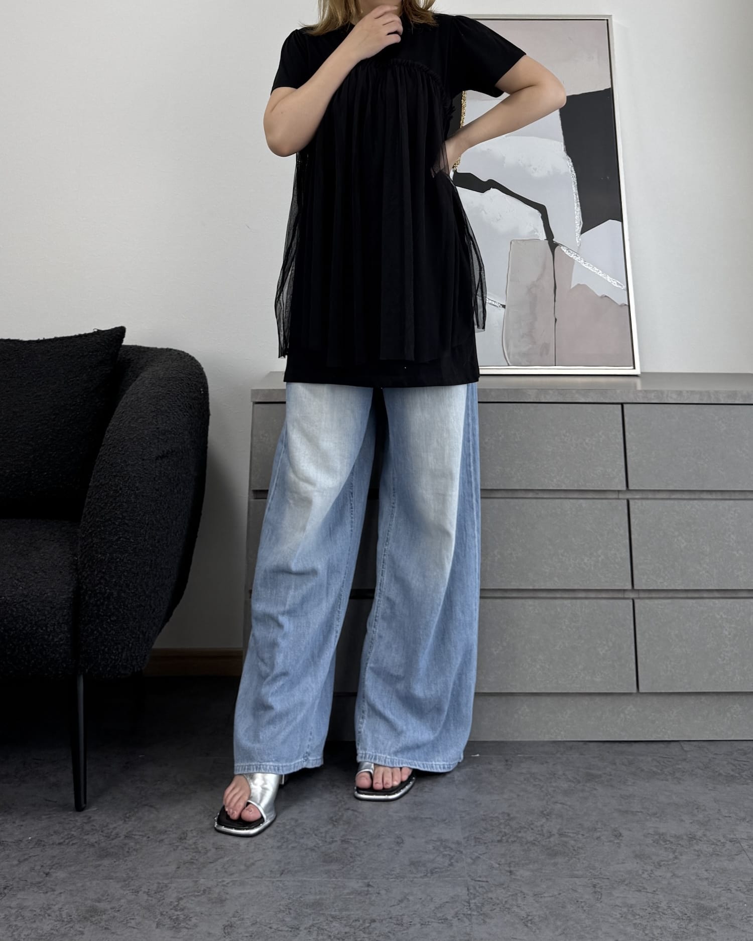 チュール付きTシャツ
