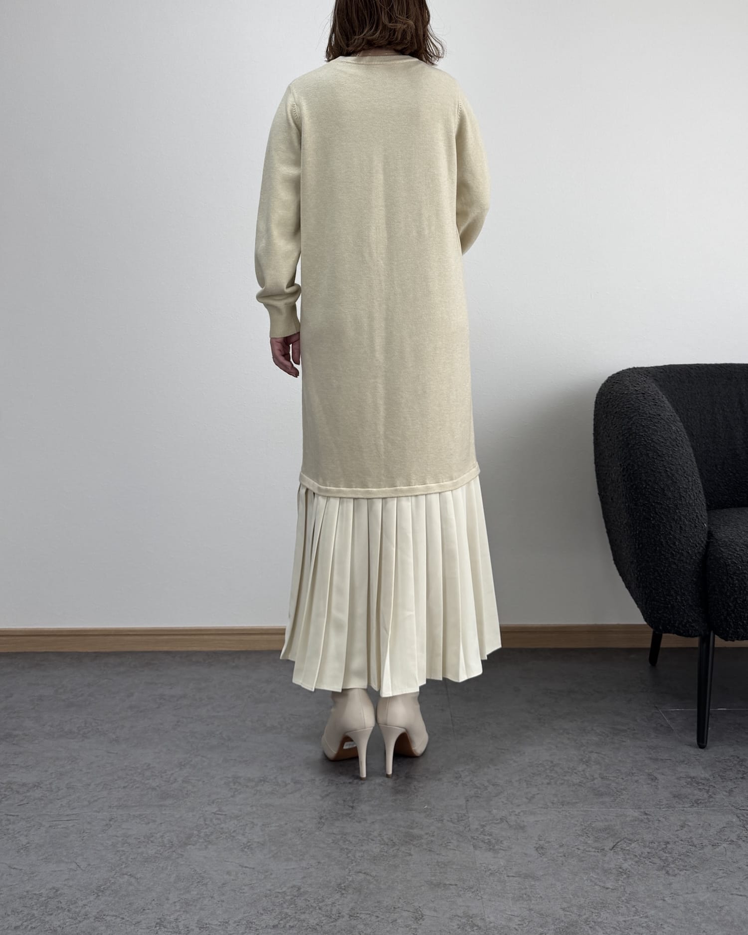 裾プリーツニットワンピ