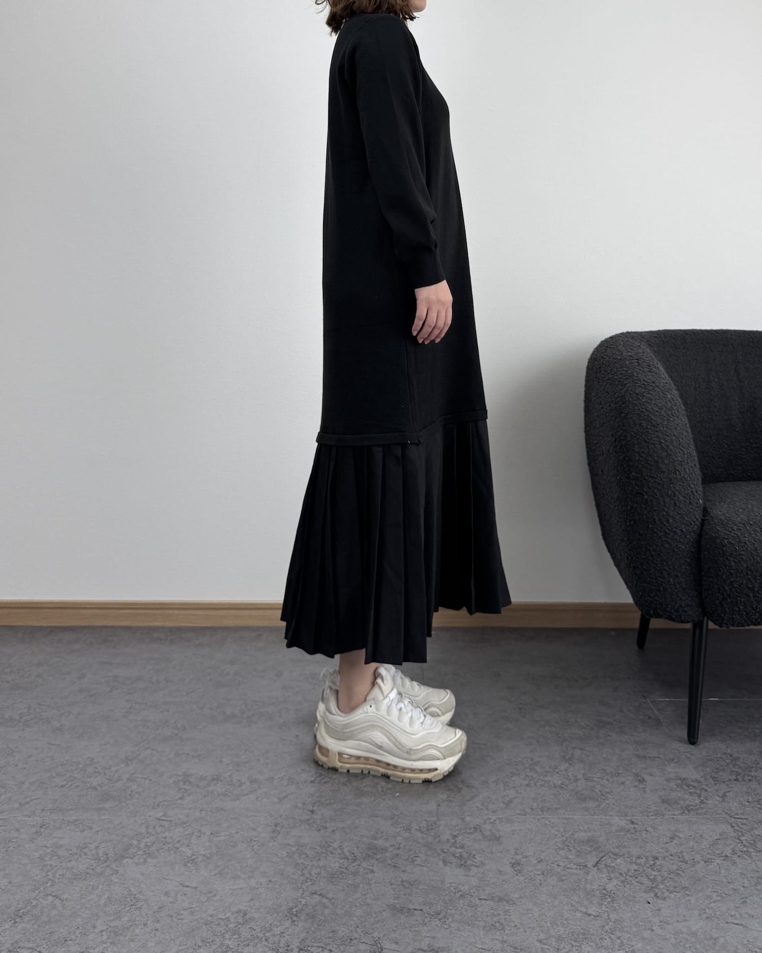 裾プリーツニットワンピ