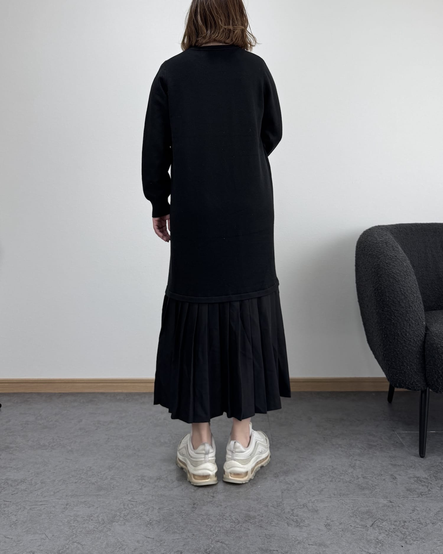 裾プリーツニットワンピ