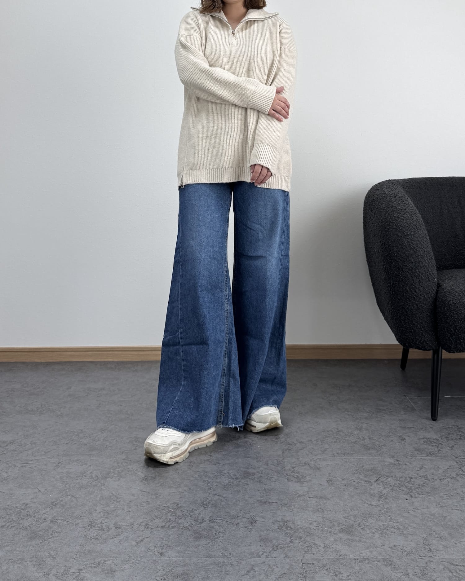 タートルジップリブニット