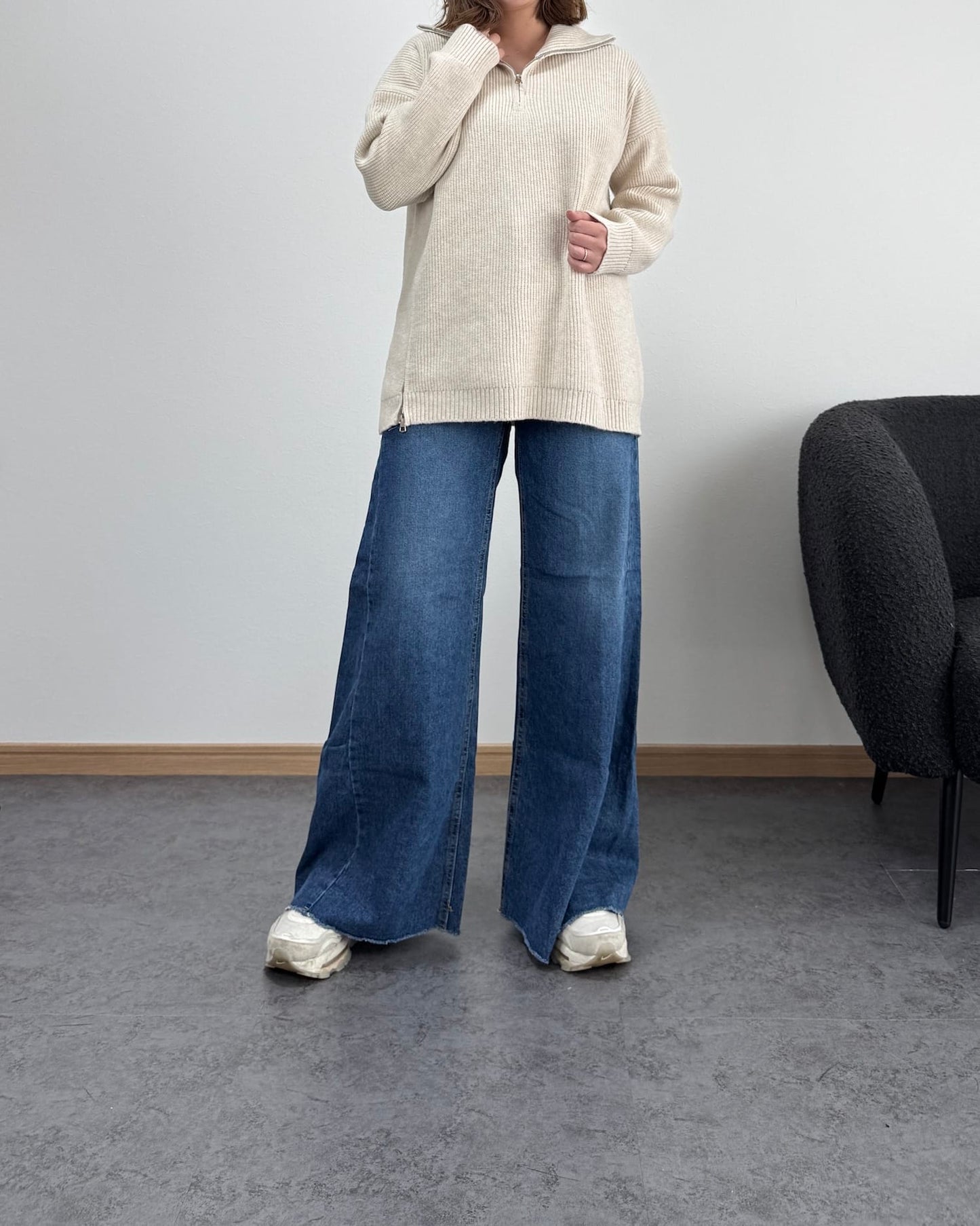 タートルジップリブニット