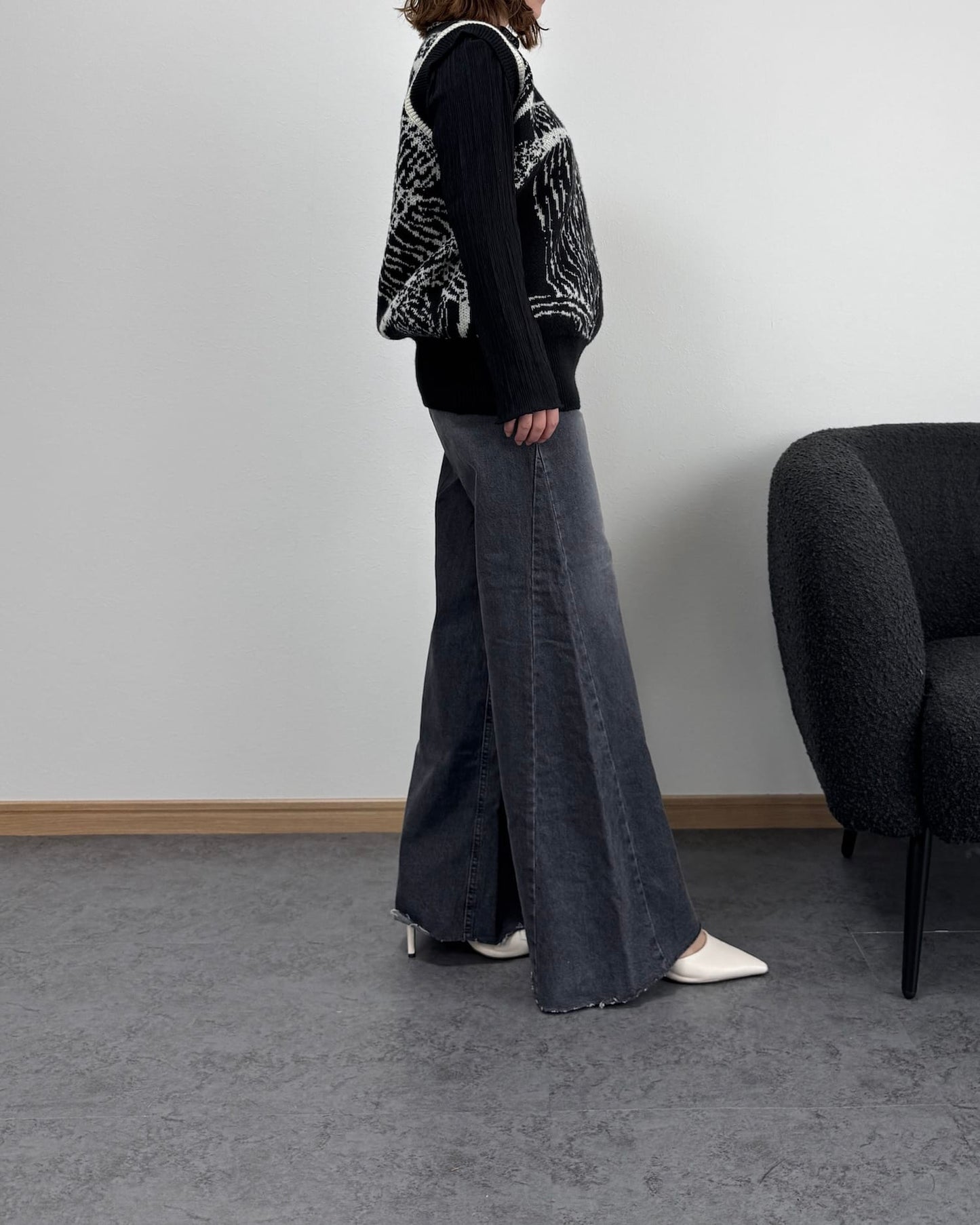 総柄モノトーンニットベスト