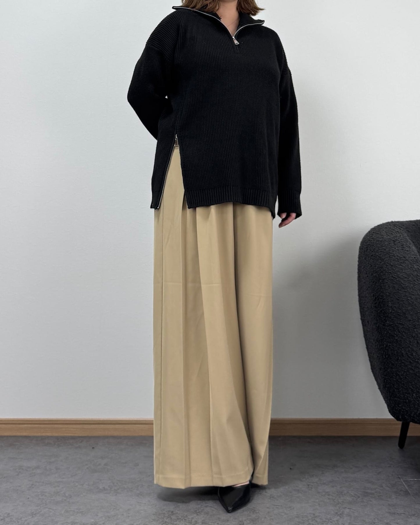 タートルジップリブニット