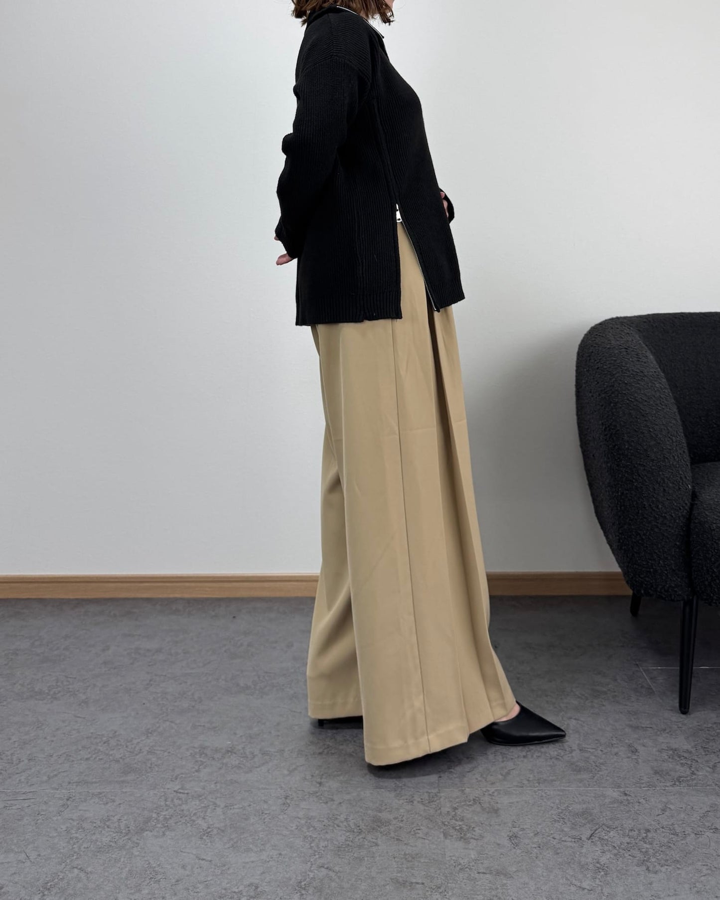 タートルジップリブニット